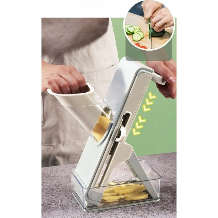 Feliator de Legume Multifunctional, Vivimall, Taieturi Diferite, Razatoare pentru Bucatarie, Taietor de Cartofi, Presa Manuala, Pliabila, Extensibila, PP PET, 23.5x9.5x5.5 cm, Alb - vivimall.ro