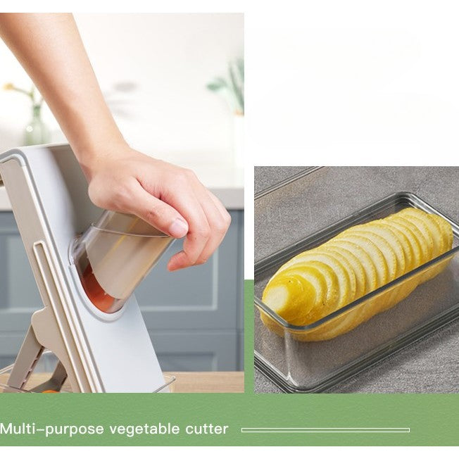 Feliator de Legume Multifunctional, Vivimall, Taieturi Diferite, Razatoare pentru Bucatarie, Taietor de Cartofi, Presa Manuala, Pliabila, Extensibila, PP PET, 23.5x9.5x5.5 cm, Alb - vivimall.ro