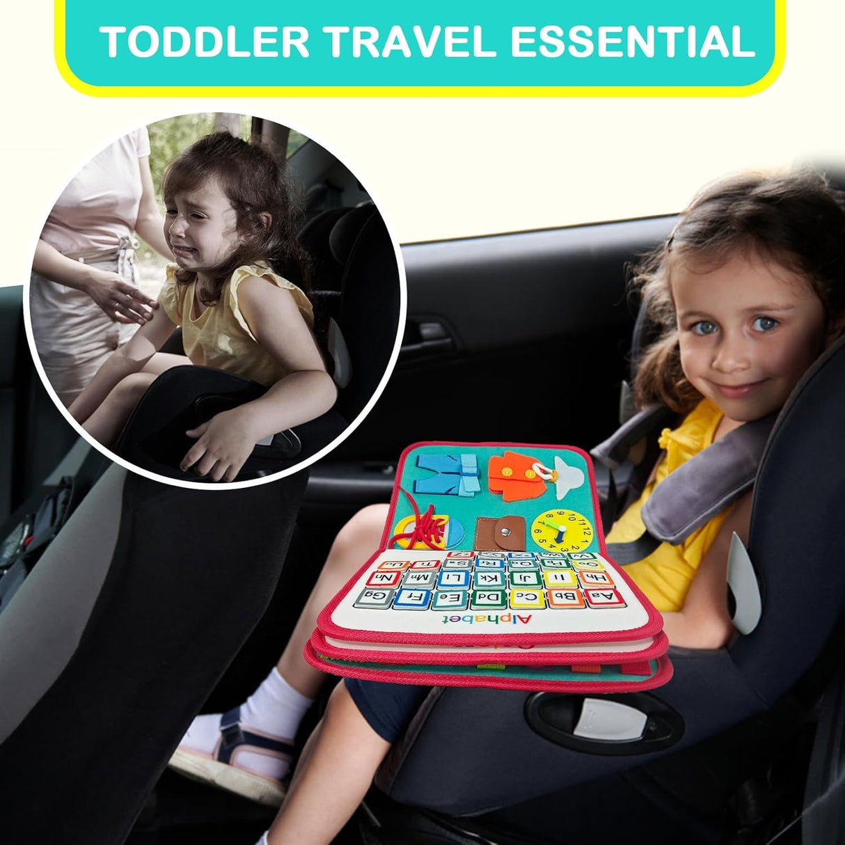 Carte Senzoriala Educativa Montessori, Vivimall, cu Activitati, Dezvoltare Abilitati Motorii, 4 Pagini, Model Spatiu Cosmic, 28x22x7 cm, Albastru