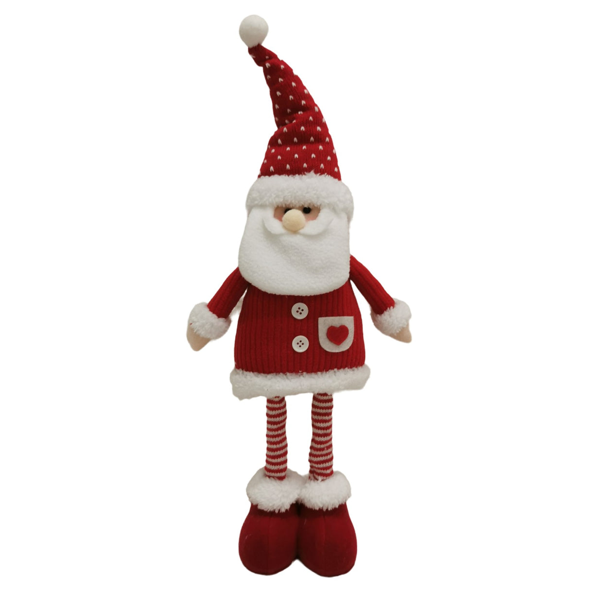 Figurina Decorativa, Pentru Craciun, Flippy, Mos Craciun, Picioare Telescopice, Inaltime Reglabila 44-54cm, Caciula cu Inimioare, Alb/Rosu