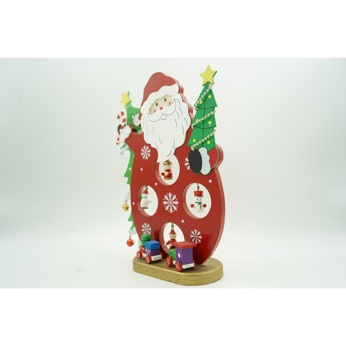 Figurina decorata, Mos Craciun, Rosu, din Lemn, 18 cm x 24.5 cm, Interior, Flippy - vivimall.ro