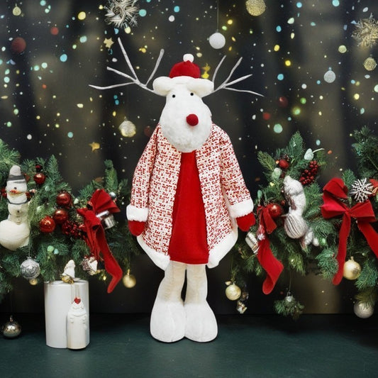 Figurina Decorativa, Pentru Craciun, Ren, Picioare Telescopice, Inaltime Reglabila 42 - 80 Cm, Cu Haina, /Rosu - vivimall.ro