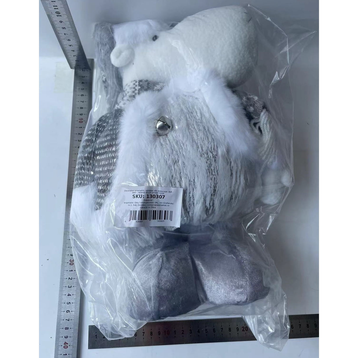 Figurina Decorativa, Pentru Craciun, Ren, Picioare Telescopice, Inaltime Reglabila 52- 82 Cm, Pantaloni Luciosi, Alb/ - vivimall.ro