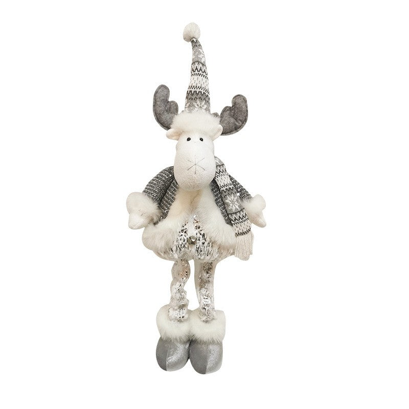 Figurina Decorativa, Pentru Craciun, Ren, Picioare Telescopice, Inaltime Reglabila 52- 82 Cm, Pantaloni Luciosi, Alb/ - vivimall.ro