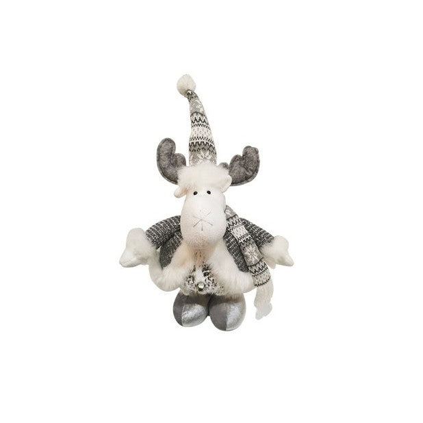 Figurina Decorativa, Pentru Craciun, Ren, Picioare Telescopice, Inaltime Reglabila 52- 82 Cm, Pantaloni Luciosi, Alb/ - vivimall.ro