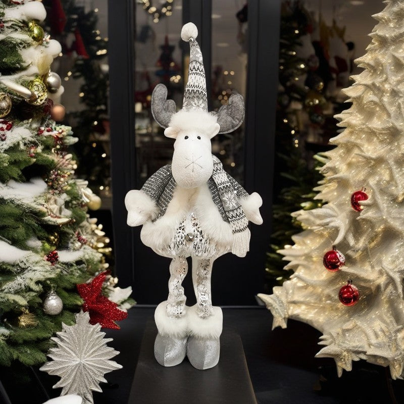 Figurina Decorativa, Pentru Craciun, Ren, Picioare Telescopice, Inaltime Reglabila 52- 82 Cm, Pantaloni Luciosi, Alb/ - vivimall.ro