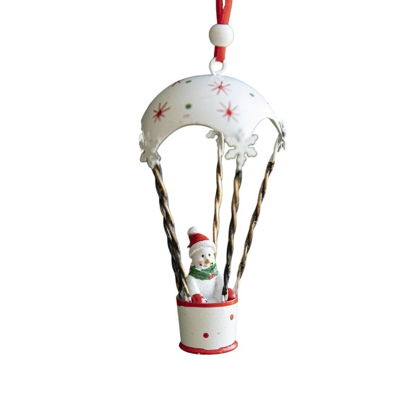 Figurina pentru Brad de Craciun, Flippy, Model Om de Zapada in Balon cu Aer Cald, Ornament pentru Brad, din Metal, 11 x 5.5 x 5.5 cm, Alb - vivimall.ro