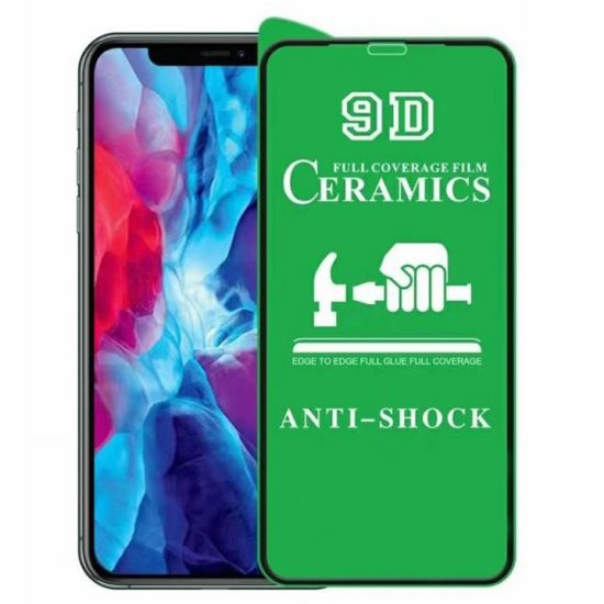 Folie de Protectie Ceramica, Vivimall, Compatibila cu Apple iPhone 16 Pro, Ceramics 9D, Antisoc, Margini Negre, Transparent - vivimall.ro