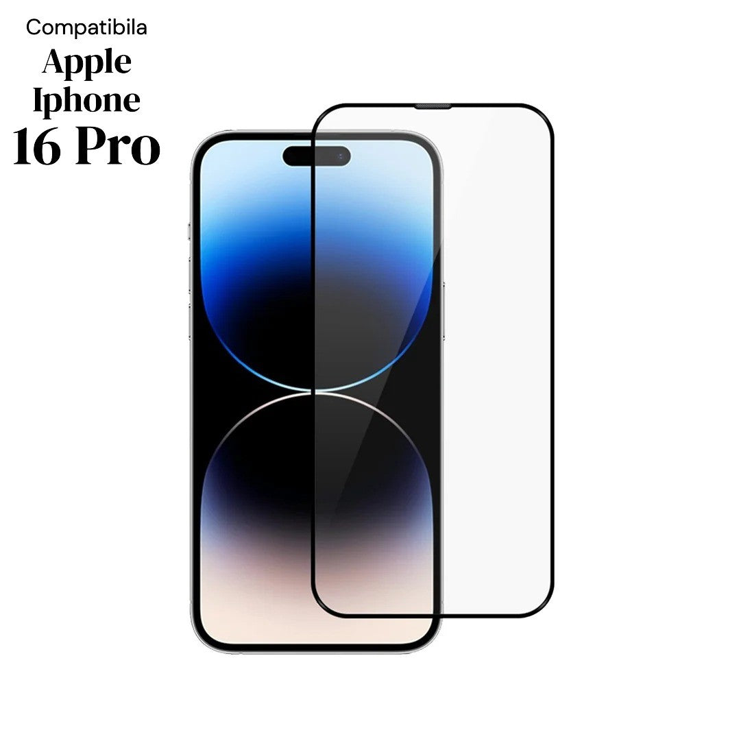 Folie de Protectie Ceramica, Vivimall, Compatibila cu Apple iPhone 16 Pro, Ceramics 9D, Antisoc, Margini Negre, Transparent - vivimall.ro