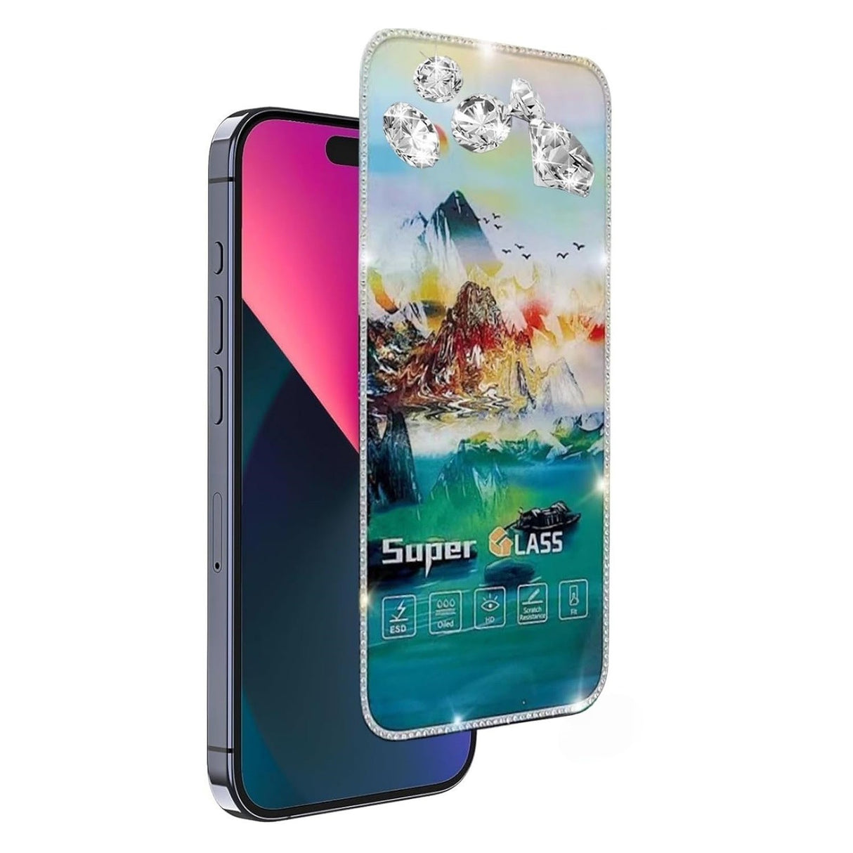 Folie Tempered Glass 2.5D cu pietricele pentru iPhone 15 Plus, transparentă, vedere frontală