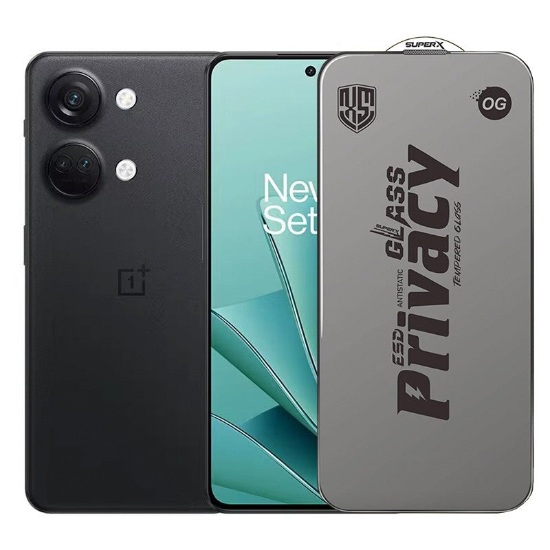 Folie de Protectie pentru OnePlus Ace 2V, Flippy, Sticla Securizata ESD Antistatica, Super-X Privacy OG, Margini Negre, 0.30 mm, Transparent Inchis - vivimall.ro