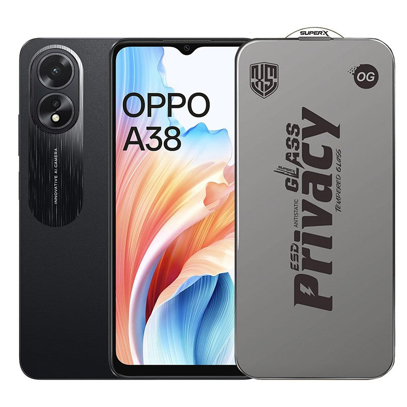 Folie de Protectie pentru Oppo A38, Flippy, Sticla Securizata ESD Antistatica, Super-X Privacy OG, Margini Negre, 0.30 mm, Transparent Inchis - vivimall.ro