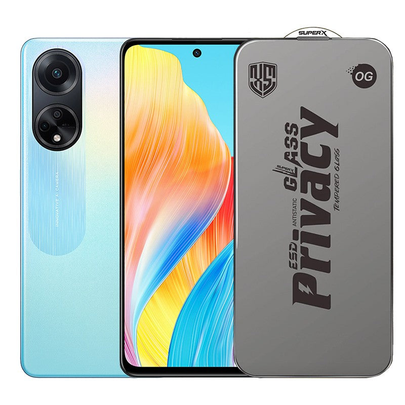 Folie de Protectie pentru Oppo A98, Flippy, Sticla Securizata ESD Antistatica, Super-X Privacy OG, Margini Negre, 0.30 mm, Transparent Inchis - vivimall.ro