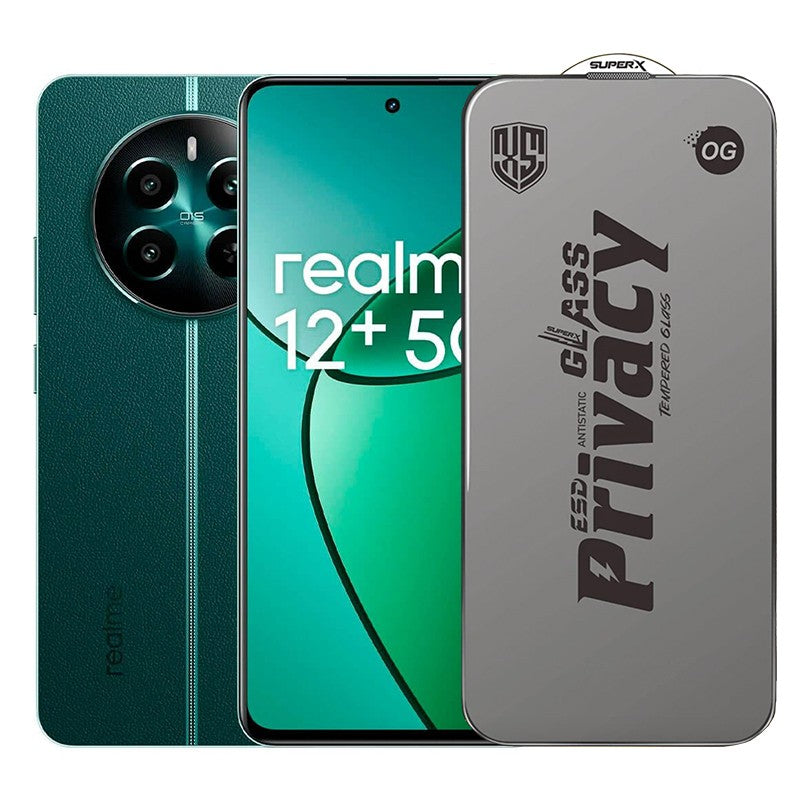 Folie de Protectie pentru Realme 12+, Flippy, Sticla Securizata ESD Antistatica, Super-X Privacy OG, Margini Negre, 0.30 mm, Transparent Inchis - vivimall.ro