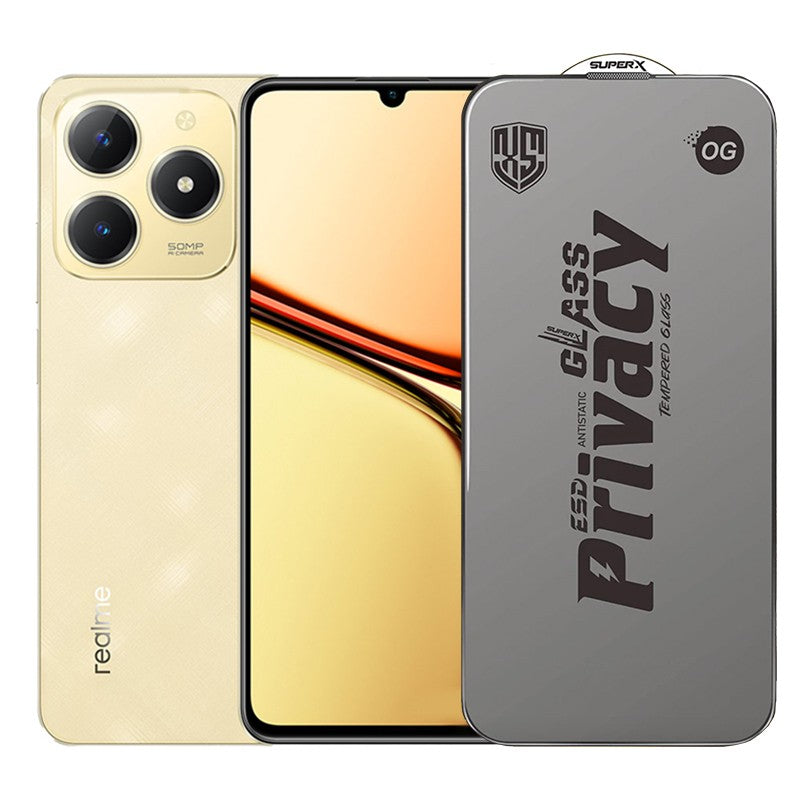 Folie de Protectie pentru Realme C61, Flippy, Sticla Securizata ESD Antistatica, Super-X Privacy OG, Margini Negre, 0.30 mm, Transparent Inchis - vivimall.ro