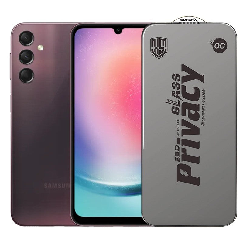 Folie de Protectie pentru Samsung Galaxy A24, Flippy, Sticla Securizata ESD Antistatica, Super-X Privacy OG, Margini Negre, 0.30 mm, Transparent Inchis - vivimall.ro