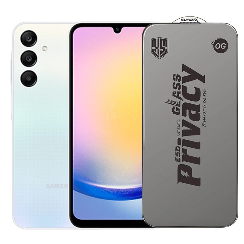 Folie de Protectie pentru Samsung Galaxy A25, Flippy, Sticla Securizata ESD Antistatica, Super-X Privacy OG, Margini Negre, 0.30 mm, Transparent Inchis - vivimall.ro