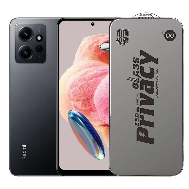 Folie de Protectie pentru Xiaomi Redmi Note 12, Flippy, Sticla Securizata ESD Antistatica, Super-X Privacy OG, Margini Negre, 0.30 mm, Transparent Inchis - vivimall.ro