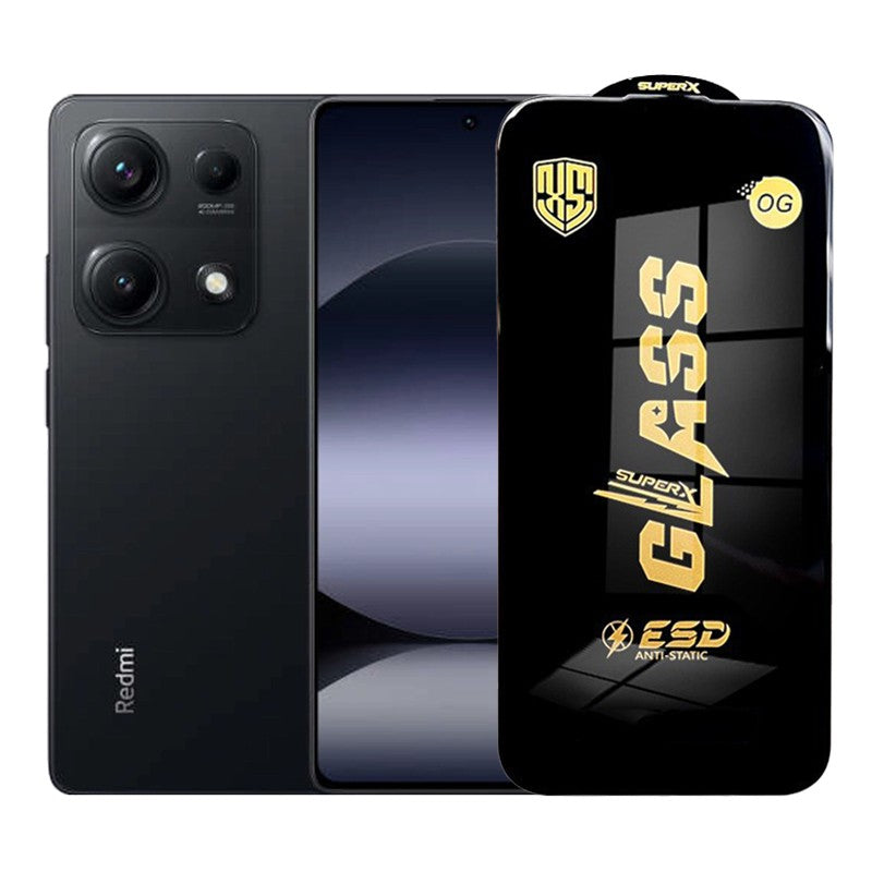Folie protecție Xiaomi Redmi Note 14S din sticlă ESD, 0.35 mm, margini negre, vedere frontală