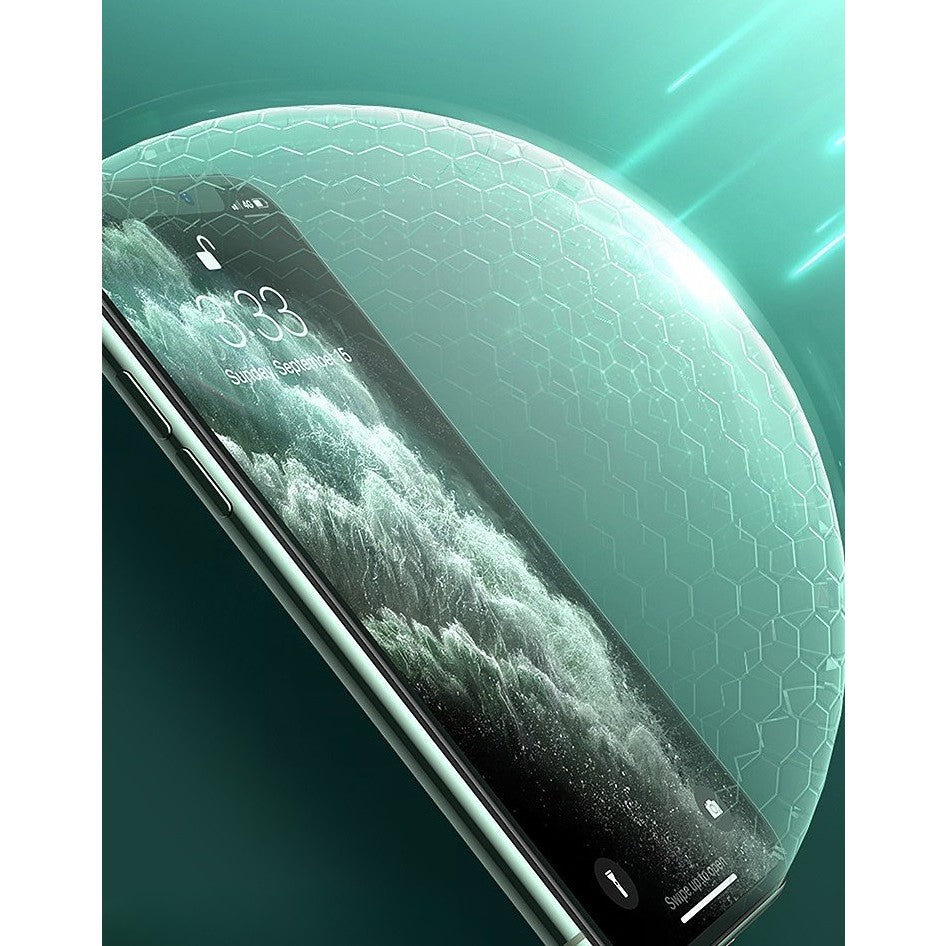 Folie de Sticla Securizata pentru Apple iPhone 15 Pro, Vivimall, Lumina Verde Anti-Blue Ray, Auto-Aplicare, Protectie Completa 9D, Verde - vivimall.ro