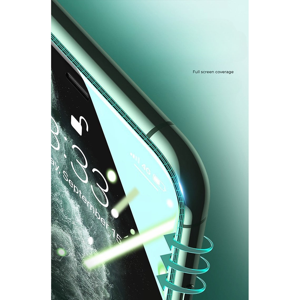 Folie de Sticla Securizata pentru Apple iPhone 15 Pro, Vivimall, Lumina Verde Anti-Blue Ray, Auto-Aplicare, Protectie Completa 9D, Verde - vivimall.ro