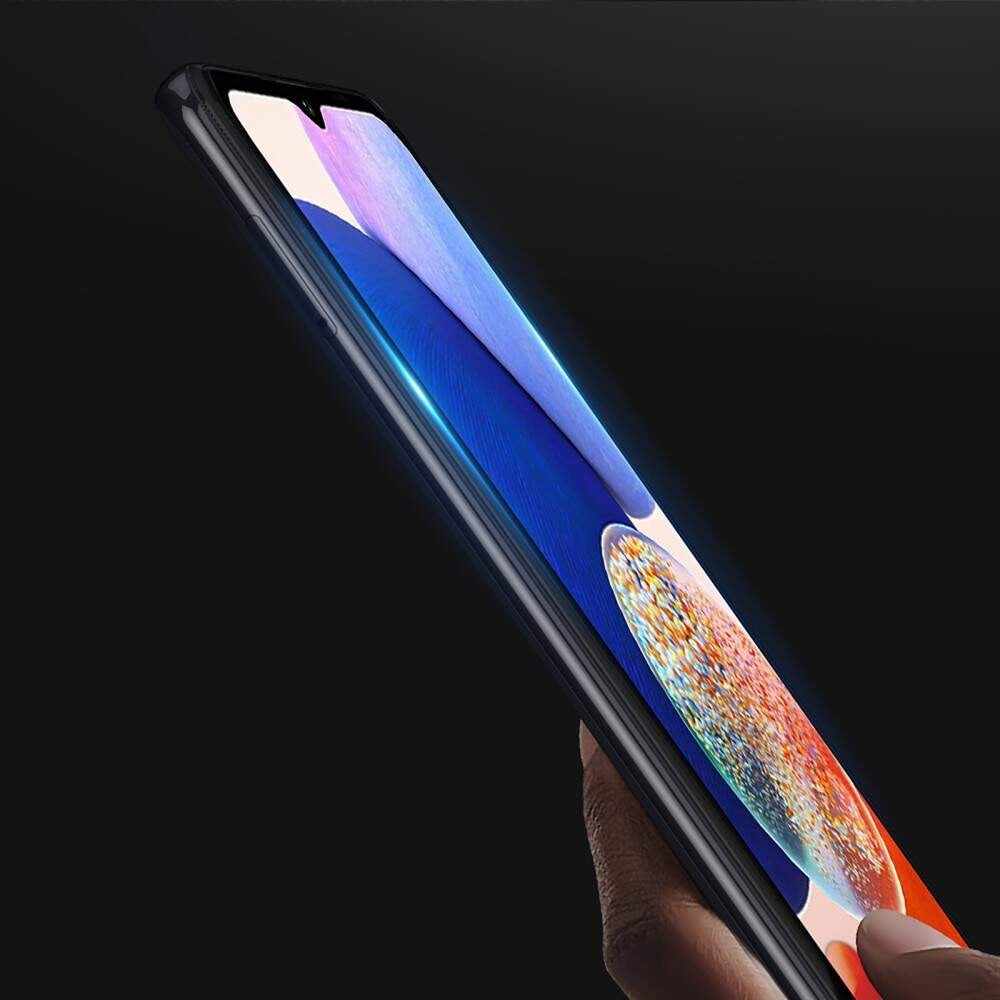 Detaliu margini negre folie sticlă 111D pentru Samsung A14 5G, acoperire completă ecran curbat