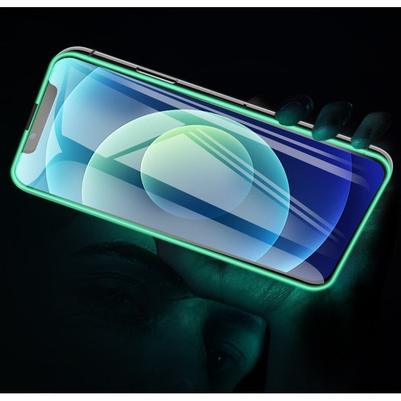 Folie Sticla Securizata Flippy, Luminous, compatibila cu Apple iPhone 14, Margine fosforescenta verde - vivimall.ro