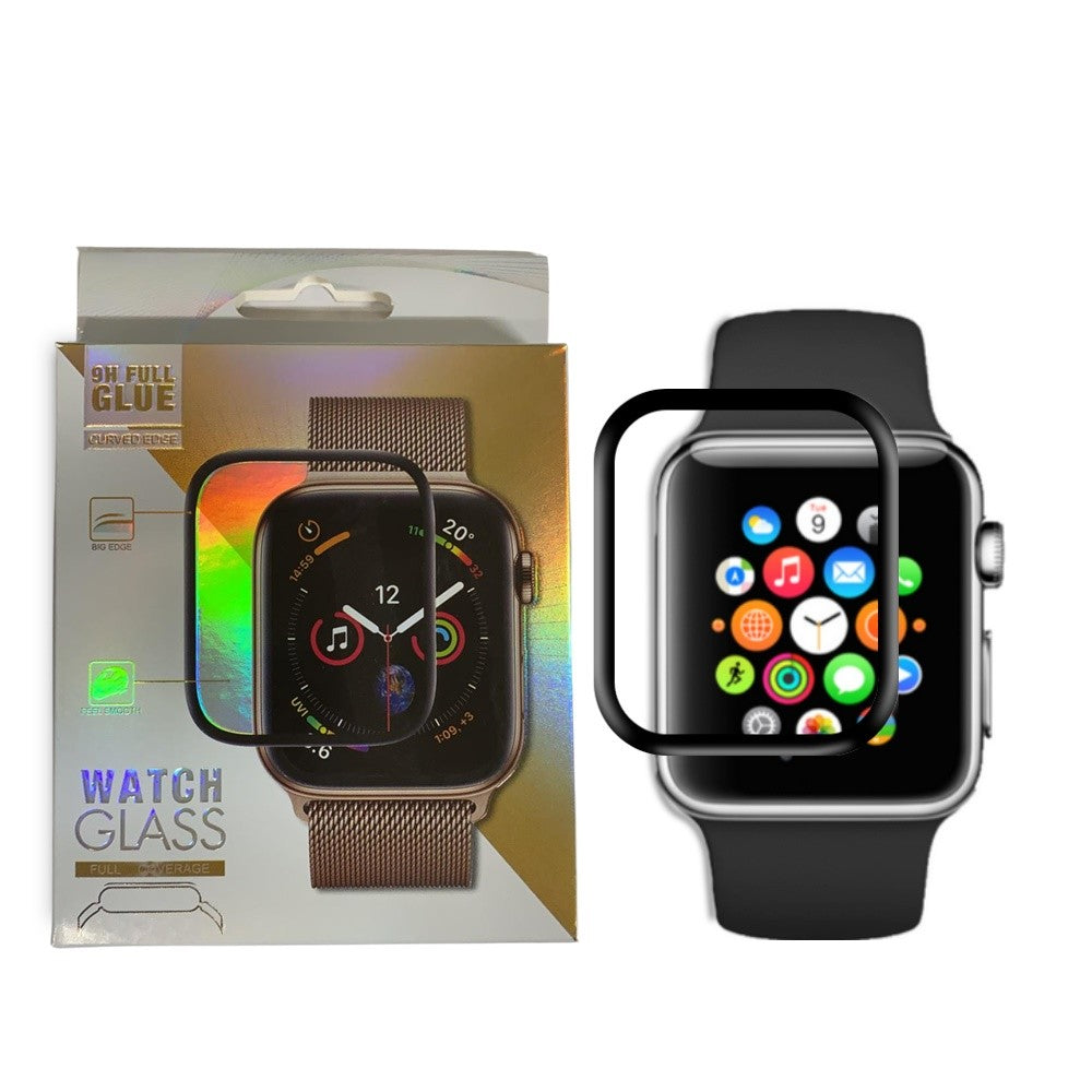 Folie Sticla pentru Apple Watch Series 2/3 38 mm adeziv pe margine Negru - vivimall.ro