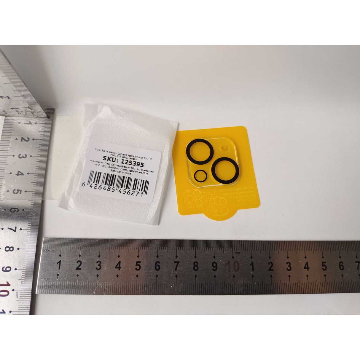 Folie Sticla pentru Camera, compatibila cu Apple iPhone 15 / 15 Plus, Full Glue, Negru - vivimall.ro