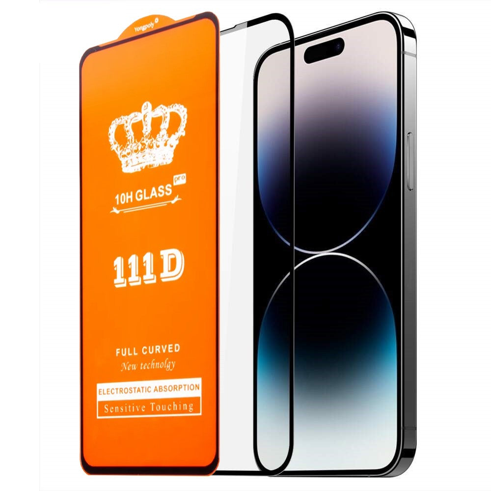 Folie sticlă securizată iPhone 16 Pro, Full Cover 111D, margini negre — vedere frontală produs