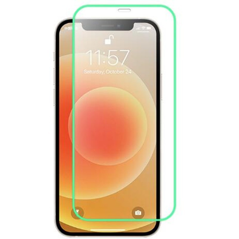 Folie sticlă securizată iPhone 15 Pro Max Vivimall Luminous, margine fosforescentă verde neon, vedere frontală