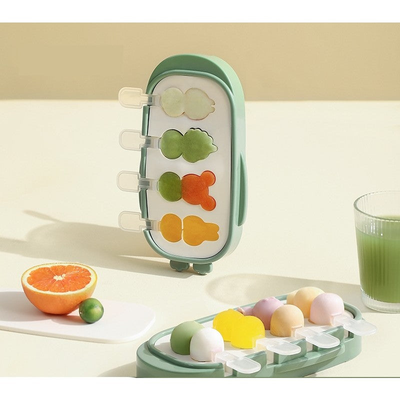 Forma pentru inghetata Vivimall, 4 compartimente, forme cu animalute, materialsilicon si ABS, 21 x 12.8 x 3cm, verde - vivimall.ro