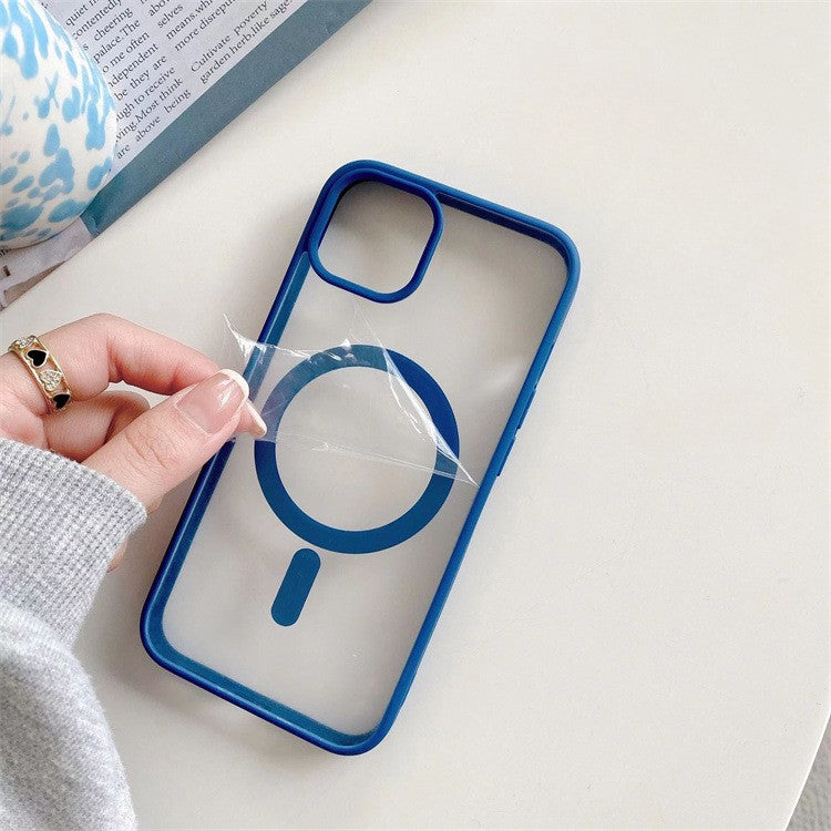 Husa MagSafe pentru Apple iPhone 11, Full Cover, Frosted Acrylic Color Big Hole, Magnetica, Incarcare Wireless, Flippy, Albastru - vivimall.ro