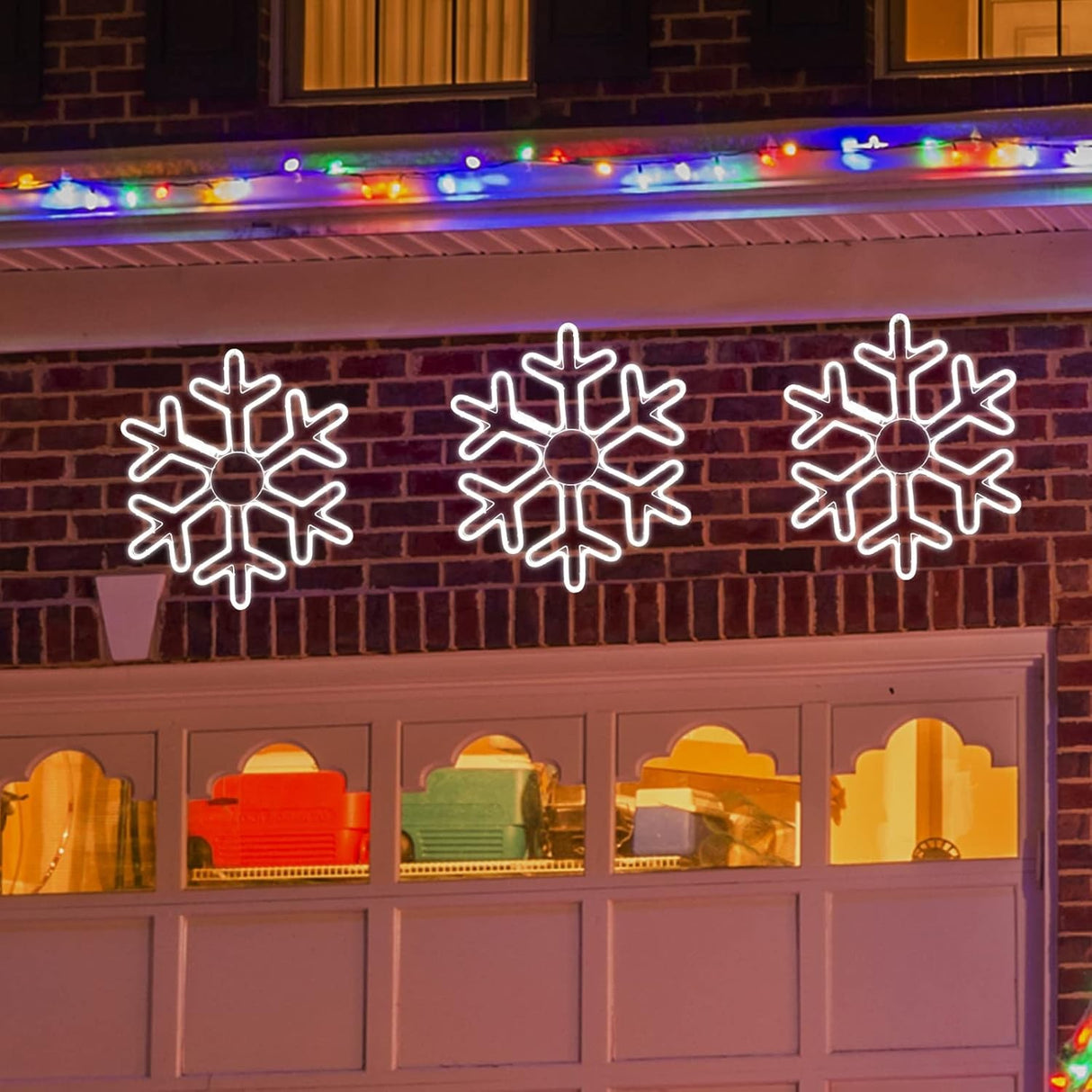 Fulg de Nea Luminos, Vivimall, 96 Led, cu Joc de Lumini, Transformator Inclus, 50x50 cm, Alb, Lumini Multicolore