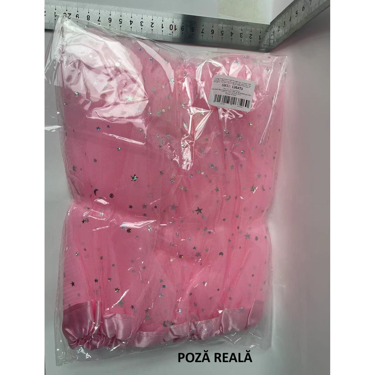 Fusta LED pentru Copii, Flippy, Tutu de Balet pentru Fetite cu Luminite Multicolore Incorporate, Model Stelute, 30 cm Lungime, Roz