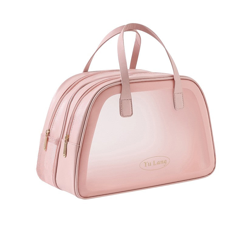 Geanta Cosmetice de Voiaj, Vivimall, Dubla Compartimentare, Impermeabila, Translucida Mata, 35 x 22 x 15 cm, Roz - vivimall.ro