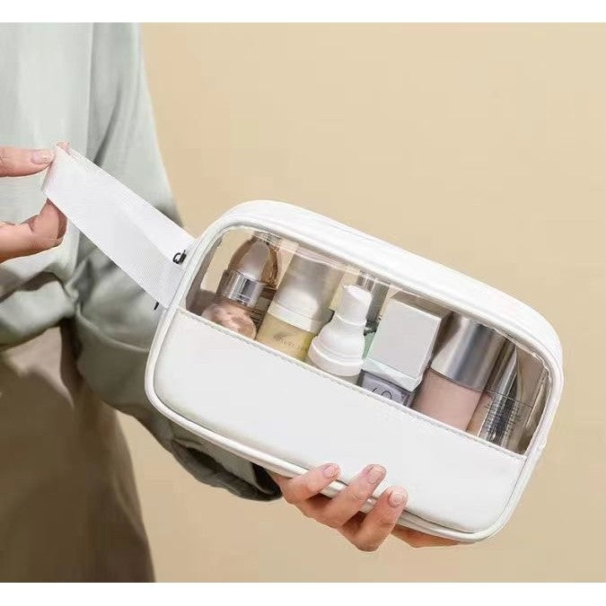 Geanta cosmetice Flippy, pentru voiaj sau organizare, material PVC/textil, impermeabila, portabila, 22 x 12 x 8 cm, alb - vivimall.ro