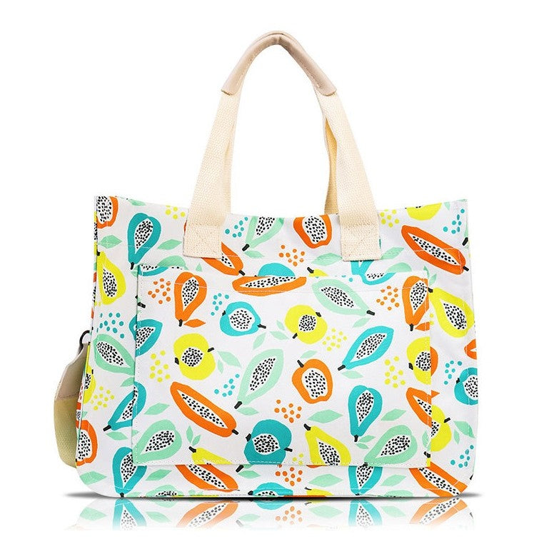 Geanta de Mana/Umar, Multifunctionala, Vivimall, Inchidere cu Capsa, Imprimeu Fructe, Material Textil, 33.5 x 25 x 14.5 cm, Multicolor - vivimall.ro