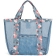 Geanta De Plaja Albastru Imprimeu Floral | BeachVibe 2 - vivimall.ro