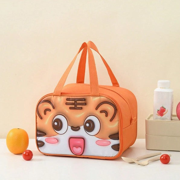 Geanta Frigorifica, Cu Desene Animat 3D, Portabila Pentru Copii, De Pranz, Din Panza Oxford, 27.5X18X20 Cm, Model Tigru, Portocaliu - vivimall.ro