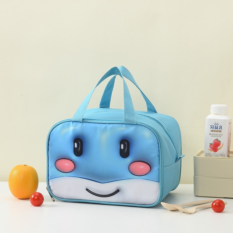 Geantă Frigorifică, Vivimall, cu Desene Animat 3D, Portabilă pentru Copii, de Prânz, din Pânză Oxford, 27.5x18x20 cm, Model Balena, Albastru - vivimall.ro