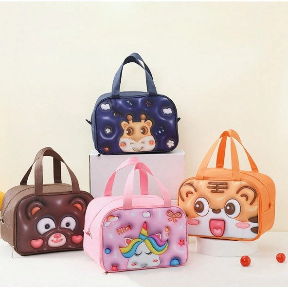 Geantă Frigorifică, Vivimall, cu Desene Animat 3D, Portabilă pentru Copii, de Prânz, din Pânză Oxford, 27.5x18x20 cm, Model Unicorn, Roz - vivimall.ro