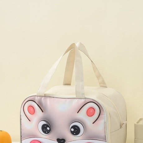 Geanta Frigorifica, Cu Desene Animat 3D, Portabila Pentru Copii, De Pranz, Din Panza Oxford, 27.5X18X20 Cm, Model Soricel, Bej - vivimall.ro