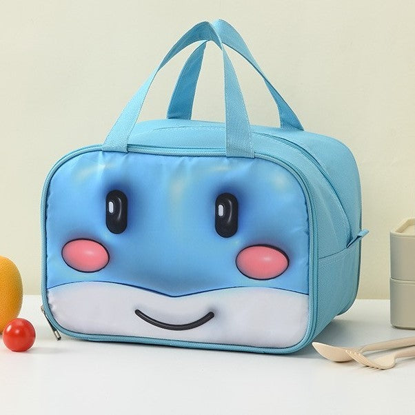 Geantă Frigorifică, Vivimall, cu Desene Animat 3D, Portabilă pentru Copii, de Prânz, din Pânză Oxford, 27.5x18x20 cm, Model Balena, Albastru - vivimall.ro