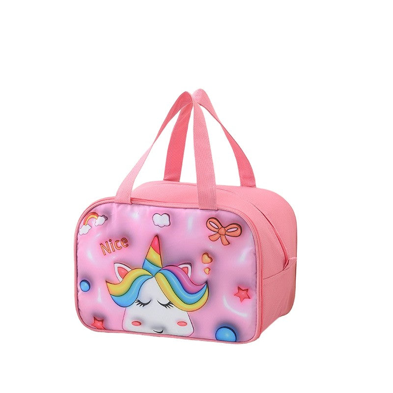 Geanta Frigorifica, Cu Desene Animat 3D, Portabila Pentru Copii, De Pranz, Din Panza Oxford, 27.5X18X20 Cm, Model Unicorn, Roz - vivimall.ro