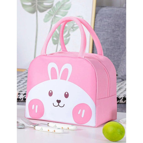 Geanta Frigorifica, Cu Desene Animat, Portabila Pentru Copii, De Pranz, Din Panza Oxford, 22X14X19 Cm, Model Iepuras, Roz - vivimall.ro