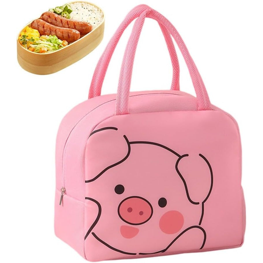 Geanta Frigorifica, Cu Desene Animat, Portabila Pentru Copii, De Pranz, Din Panza Oxford, 22X14X19 Cm, Model Purcelus, Roz - vivimall.ro