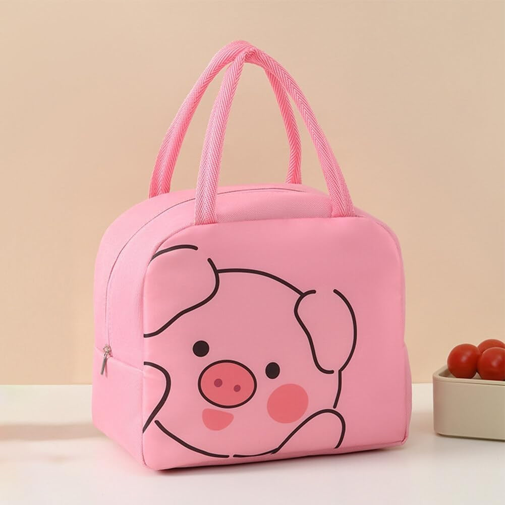 Geanta Frigorifica, Cu Desene Animat, Portabila Pentru Copii, De Pranz, Din Panza Oxford, 22X14X19 Cm, Model Purcelus, Roz - vivimall.ro