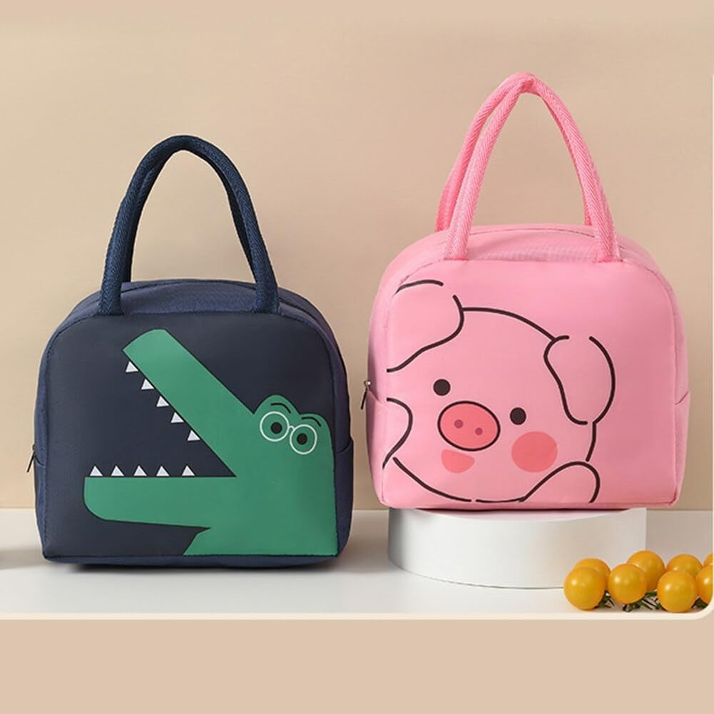 Geanta Frigorifica, Cu Desene Animat, Portabila Pentru Copii, De Pranz, Din Panza Oxford, 22X14X19 Cm, Model Purcelus, Roz - vivimall.ro