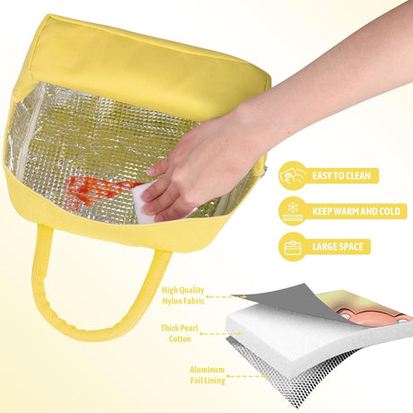 Geanta Frigorifica, Cu Desene Animate 3D, Portabila Pentru Copii, De Pranz, Din Panza Oxford, 23X13X19 Cm, Model Ursulet, Galben - vivimall.ro